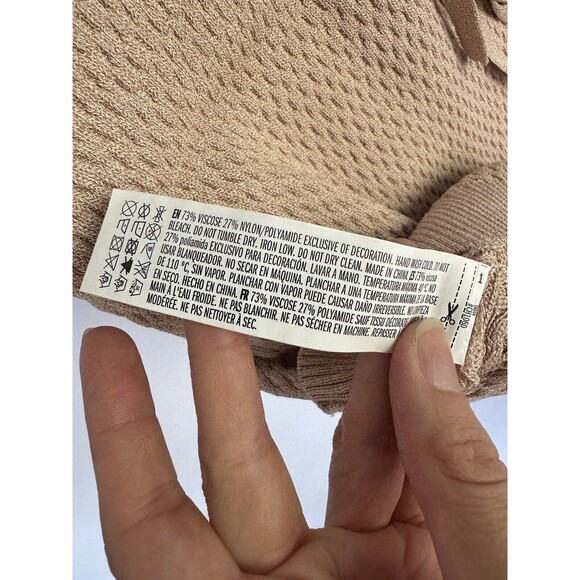 NWT Endless Rose Cream Textured Knit Crochet Bodycon Mini Dress Size L Tie Back - Picture 8 of 9